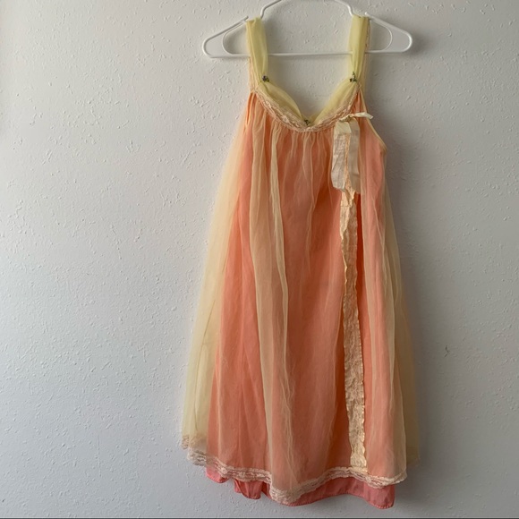 Vintage 1950's Rosebuds & Lace Layered Sheer Mesh Tulle Lingerie Slip Tank Dress - Picture 5 of 16
